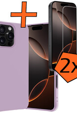 Nomfy Hoesje Geschikt voor iPhone 16 Pro Hoesje Siliconen Cover Case Met 2x Screenprotector - Hoes Geschikt voor iPhone 16 Pro Hoes Back Case - Lila