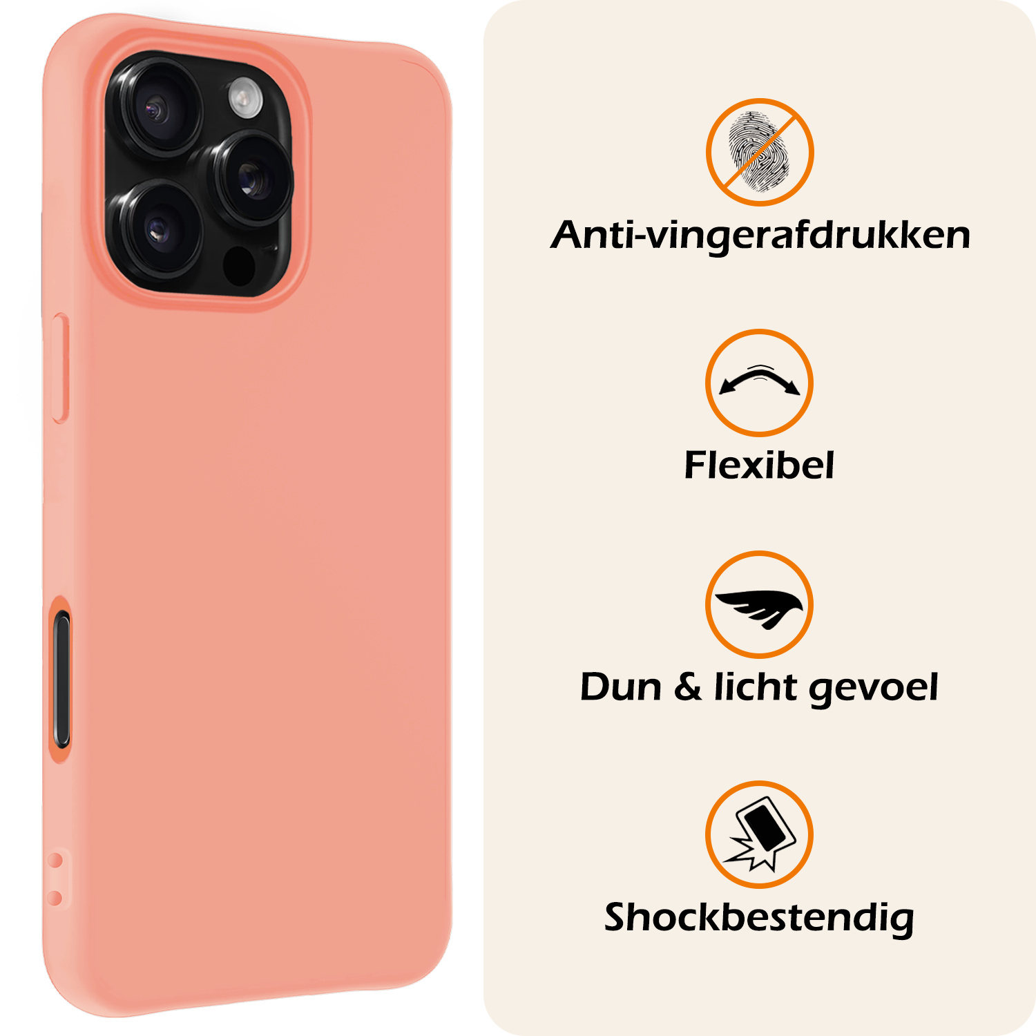 Nomfy Hoesje Geschikt voor iPhone 16 Pro Hoesje Siliconen Cover Case Met 2x Screenprotector - Hoes Geschikt voor iPhone 16 Pro Hoes Back Case - Perzik