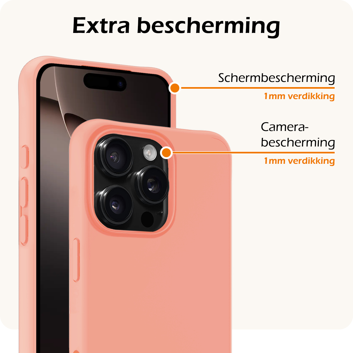 Nomfy Hoesje Geschikt voor iPhone 16 Pro Hoesje Siliconen Cover Case Met 2x Screenprotector - Hoes Geschikt voor iPhone 16 Pro Hoes Back Case - Perzik