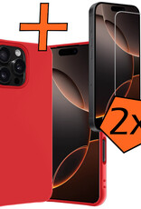 Nomfy Hoesje Geschikt voor iPhone 16 Pro Hoesje Siliconen Cover Case Met 2x Screenprotector - Hoes Geschikt voor iPhone 16 Pro Hoes Back Case - Rood