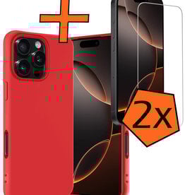 Nomfy Nomfy iPhone 16 Pro Hoesje Siliconen Met 2x Screenprotector Met Dichte Notch - Rood