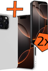 Nomfy Hoesje Geschikt voor iPhone 16 Pro Hoesje Siliconen Cover Case Met 2x Screenprotector - Hoes Geschikt voor iPhone 16 Pro Hoes Back Case - Wit
