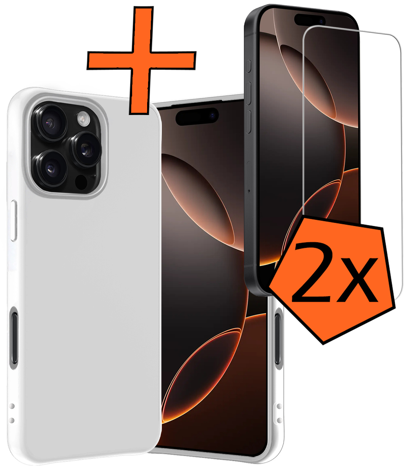Nomfy Hoesje Geschikt voor iPhone 16 Pro Hoesje Siliconen Cover Case Met 2x Screenprotector - Hoes Geschikt voor iPhone 16 Pro Hoes Back Case - Wit