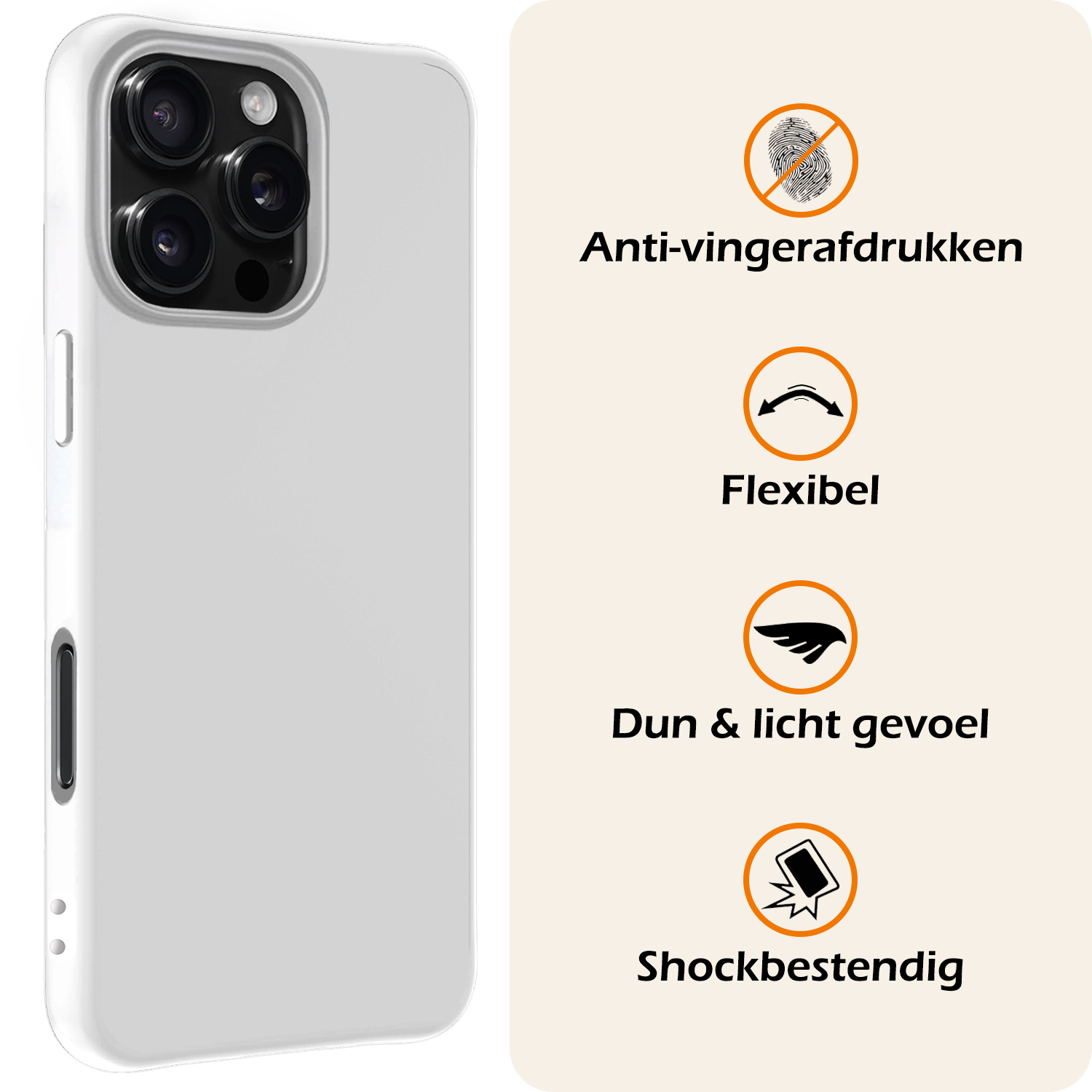 Nomfy Hoesje Geschikt voor iPhone 16 Pro Hoesje Siliconen Cover Case Met 2x Screenprotector - Hoes Geschikt voor iPhone 16 Pro Hoes Back Case - Wit