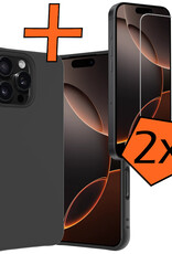 Nomfy Hoesje Geschikt voor iPhone 16 Pro Hoesje Siliconen Cover Case Met 2x Screenprotector - Hoes Geschikt voor iPhone 16 Pro Hoes Back Case - Zwart