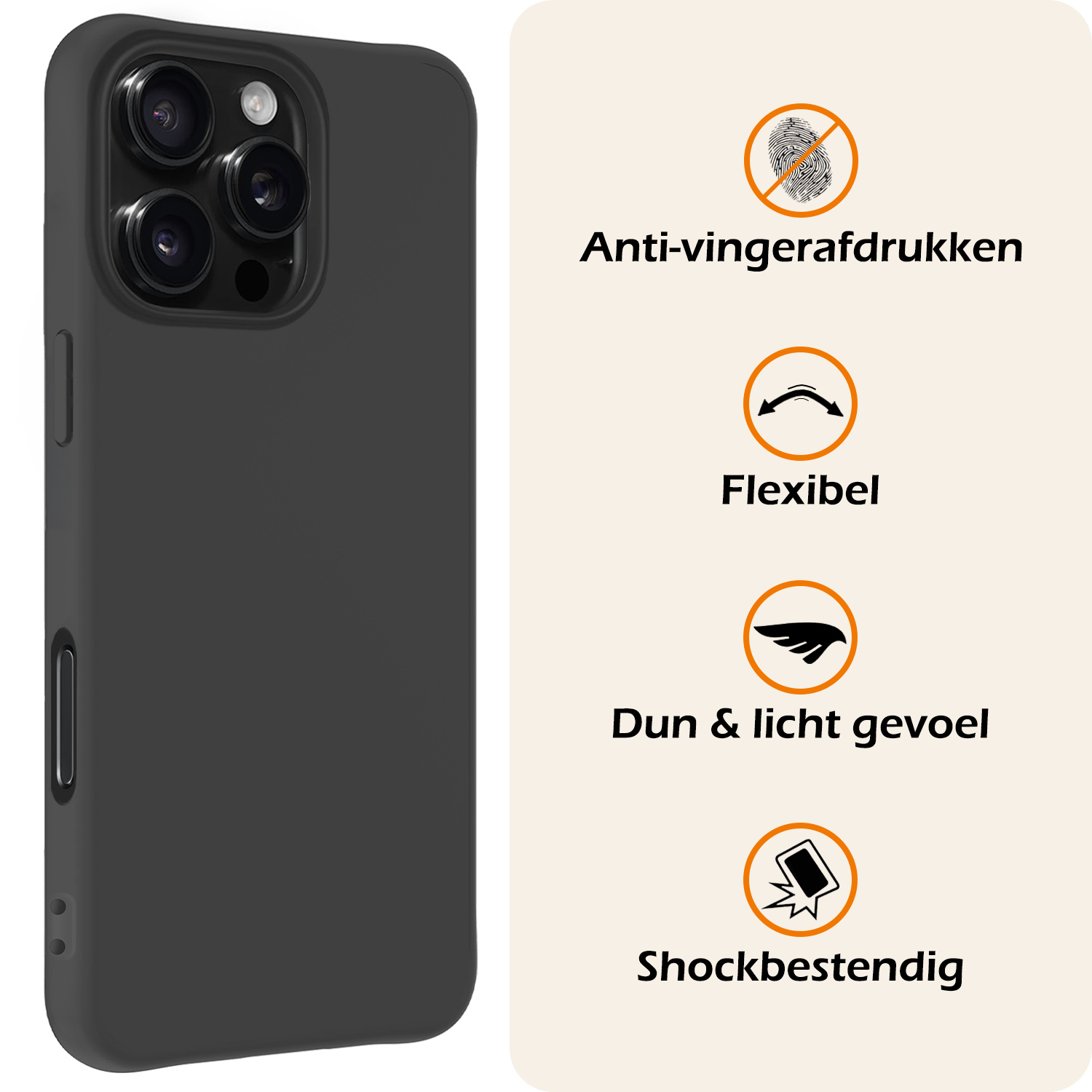 Nomfy Hoesje Geschikt voor iPhone 16 Pro Hoesje Siliconen Cover Case Met 2x Screenprotector - Hoes Geschikt voor iPhone 16 Pro Hoes Back Case - Zwart