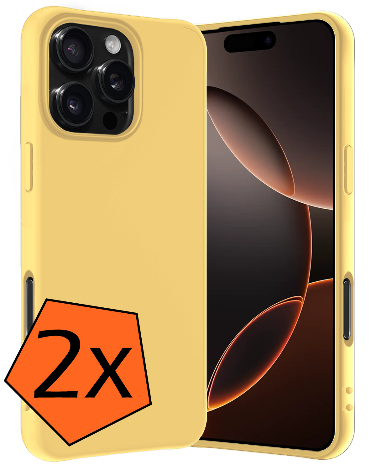 Nomfy Hoesje Geschikt voor iPhone 16 Pro Max Hoesje Siliconen Cover Case - Hoes Geschikt voor iPhone 16 Pro Max Hoes Back Case - 2-PACK - Geel