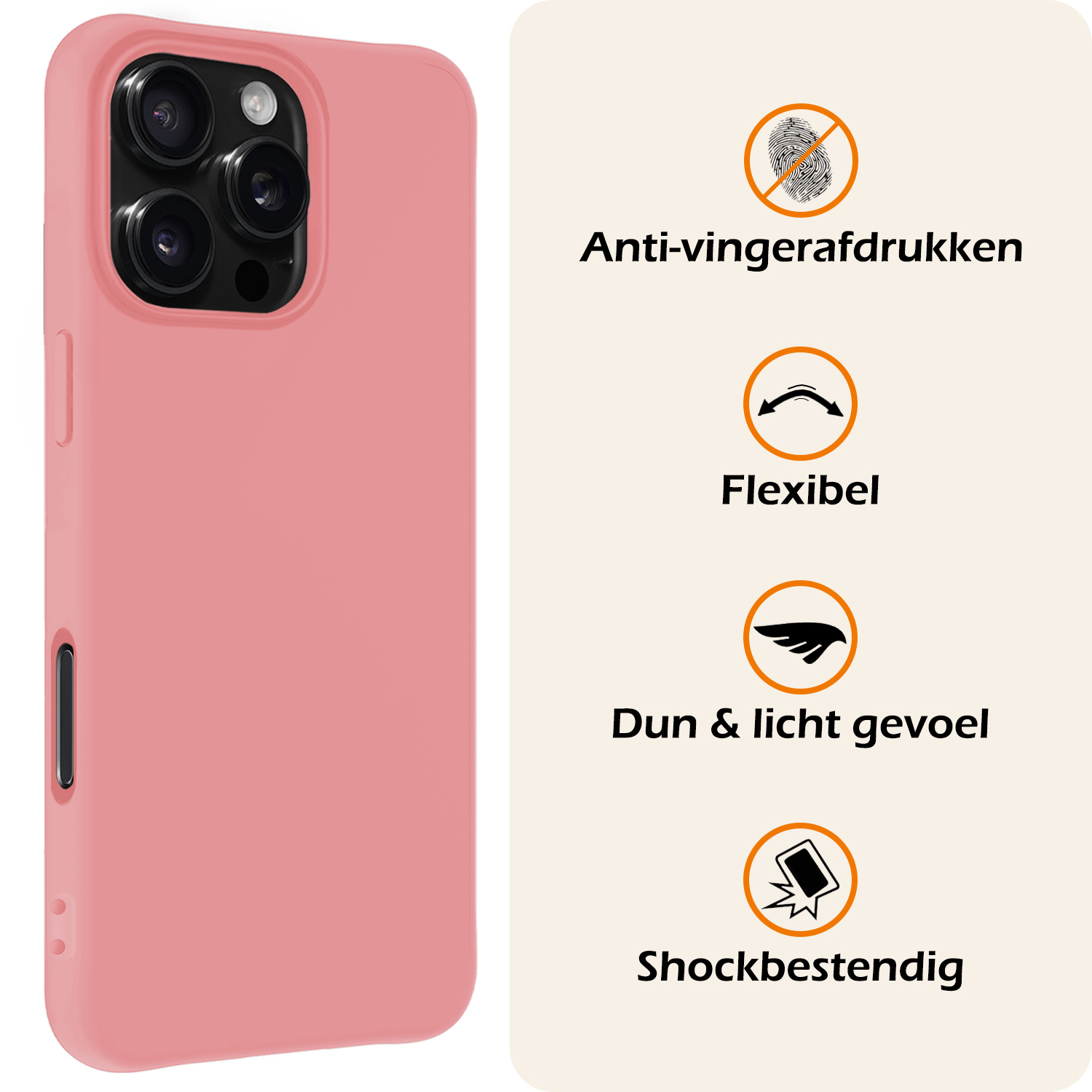 Nomfy Hoesje Geschikt voor iPhone 16 Pro Max Hoesje Siliconen Cover Case - Hoes Geschikt voor iPhone 16 Pro Max Hoes Back Case - 2-PACK - Lichtroze