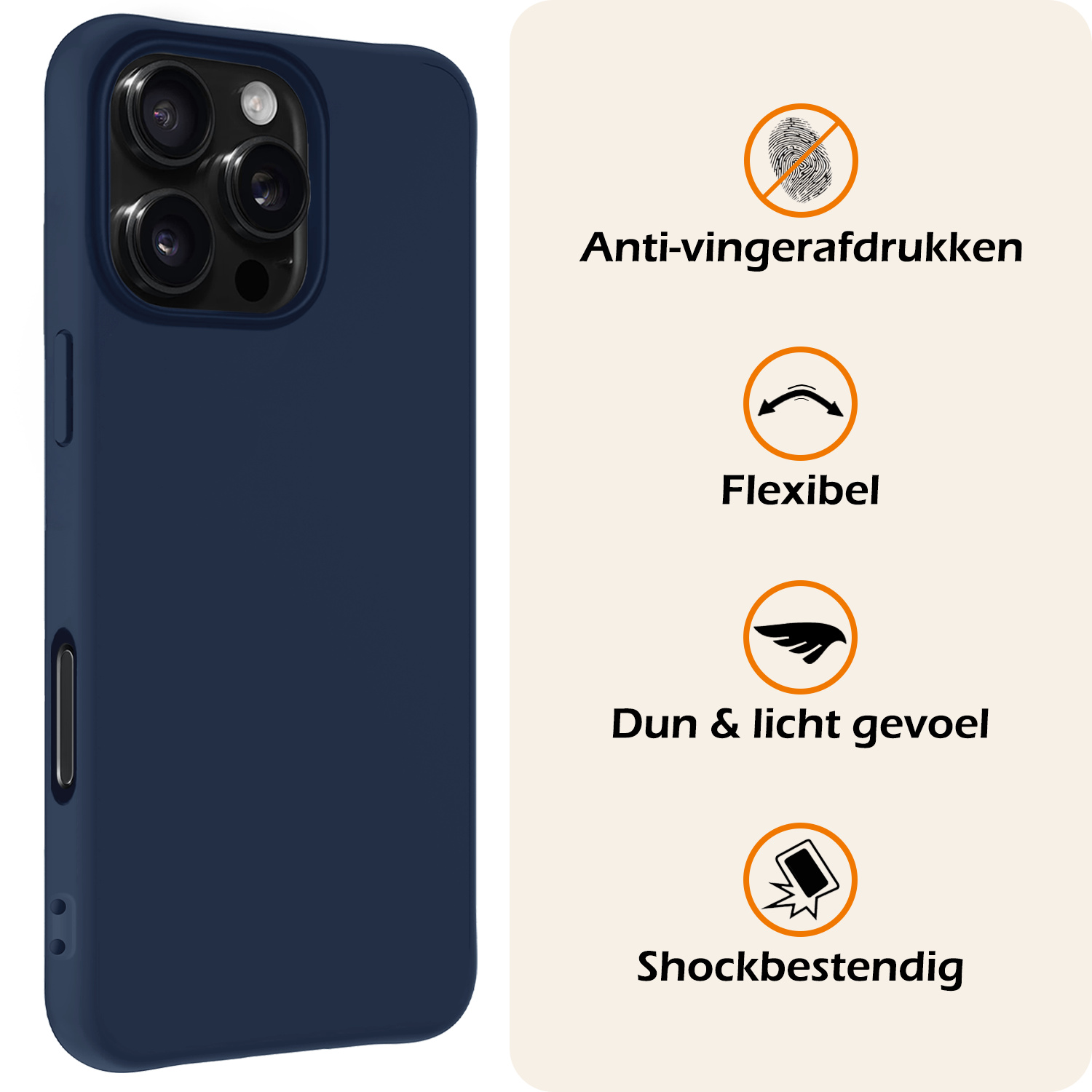 Nomfy Hoesje Geschikt voor iPhone 16 Pro Max Hoesje Siliconen Cover Case Met Screenprotector - Hoes Geschikt voor iPhone 16 Pro Max Hoes Back Case - Donkerblauw