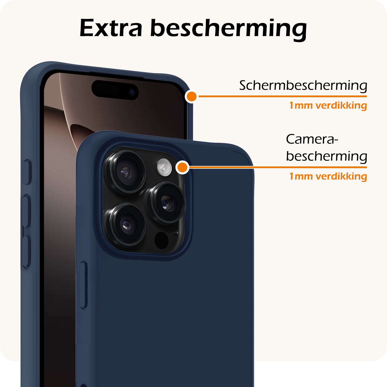 Nomfy Hoesje Geschikt voor iPhone 16 Pro Max Hoesje Siliconen Cover Case Met Screenprotector - Hoes Geschikt voor iPhone 16 Pro Max Hoes Back Case - Donkerblauw