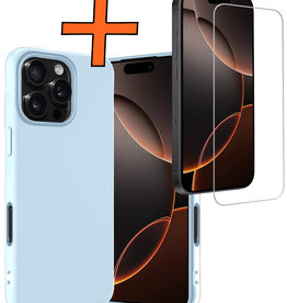 Nomfy Nomfy iPhone 16 Pro Max Hoesje Siliconen Met Screenprotector Met Dichte Notch - Lichtblauw