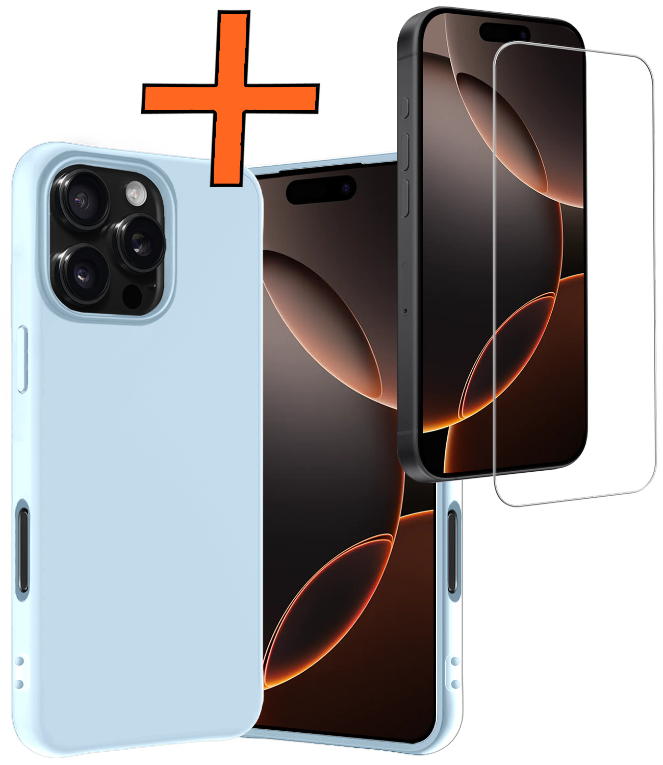 Nomfy Hoesje Geschikt voor iPhone 16 Pro Max Hoesje Siliconen Cover Case Met Screenprotector - Hoes Geschikt voor iPhone 16 Pro Max Hoes Back Case - Lichtblauw