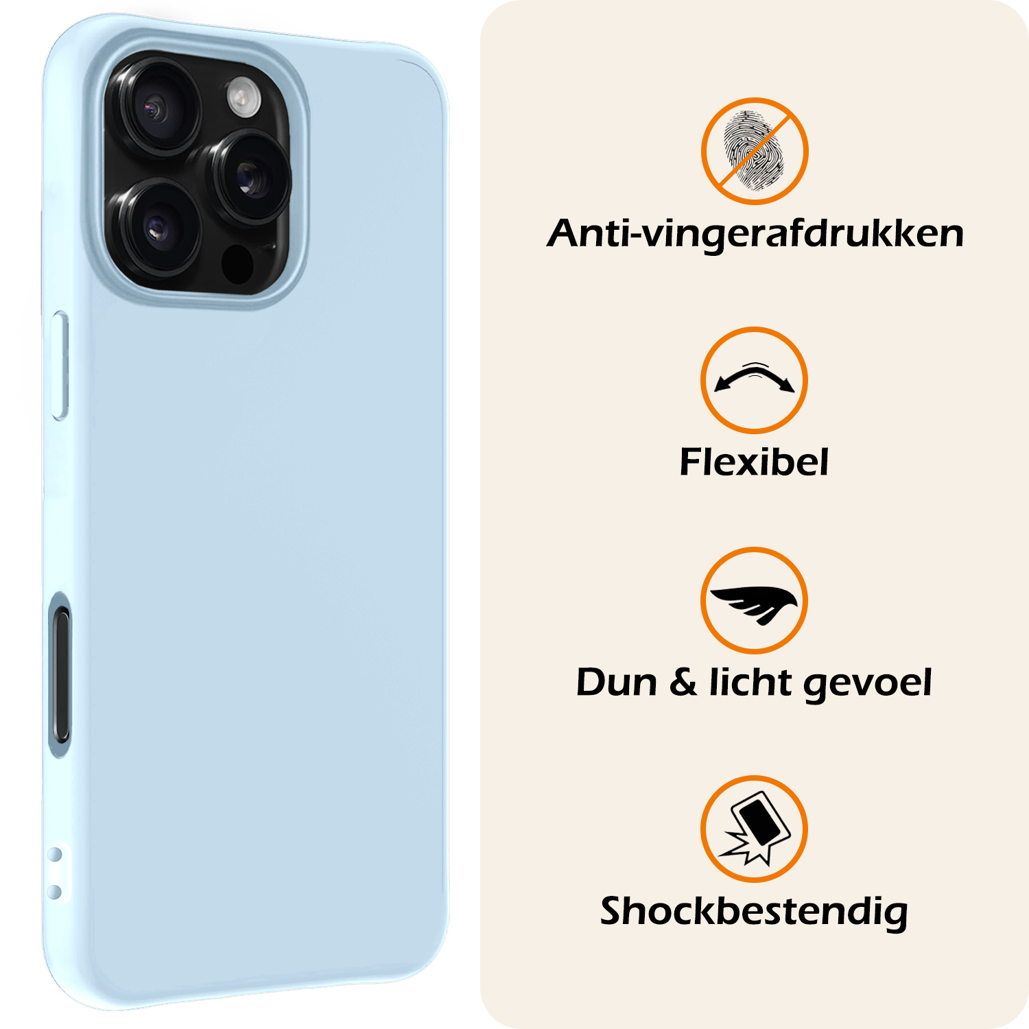 Nomfy Hoesje Geschikt voor iPhone 16 Pro Max Hoesje Siliconen Cover Case Met Screenprotector - Hoes Geschikt voor iPhone 16 Pro Max Hoes Back Case - Lichtblauw