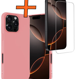 Nomfy Nomfy iPhone 16 Pro Max Hoesje Siliconen Met Screenprotector Met Dichte Notch - Lichtroze