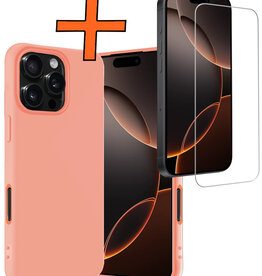 Nomfy Nomfy iPhone 16 Pro Max Hoesje Siliconen Met Screenprotector Met Dichte Notch - Perzik