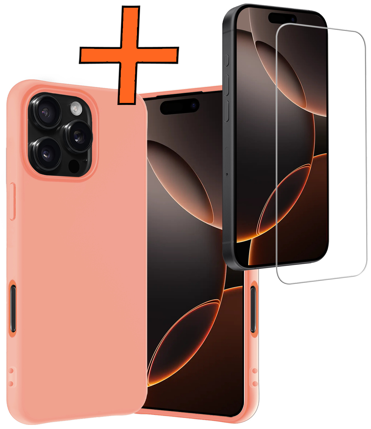 Nomfy Hoesje Geschikt voor iPhone 16 Pro Max Hoesje Siliconen Cover Case Met Screenprotector - Hoes Geschikt voor iPhone 16 Pro Max Hoes Back Case - Perzik