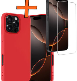 Nomfy Nomfy iPhone 16 Pro Max Hoesje Siliconen Met Screenprotector Met Dichte Notch - Rood