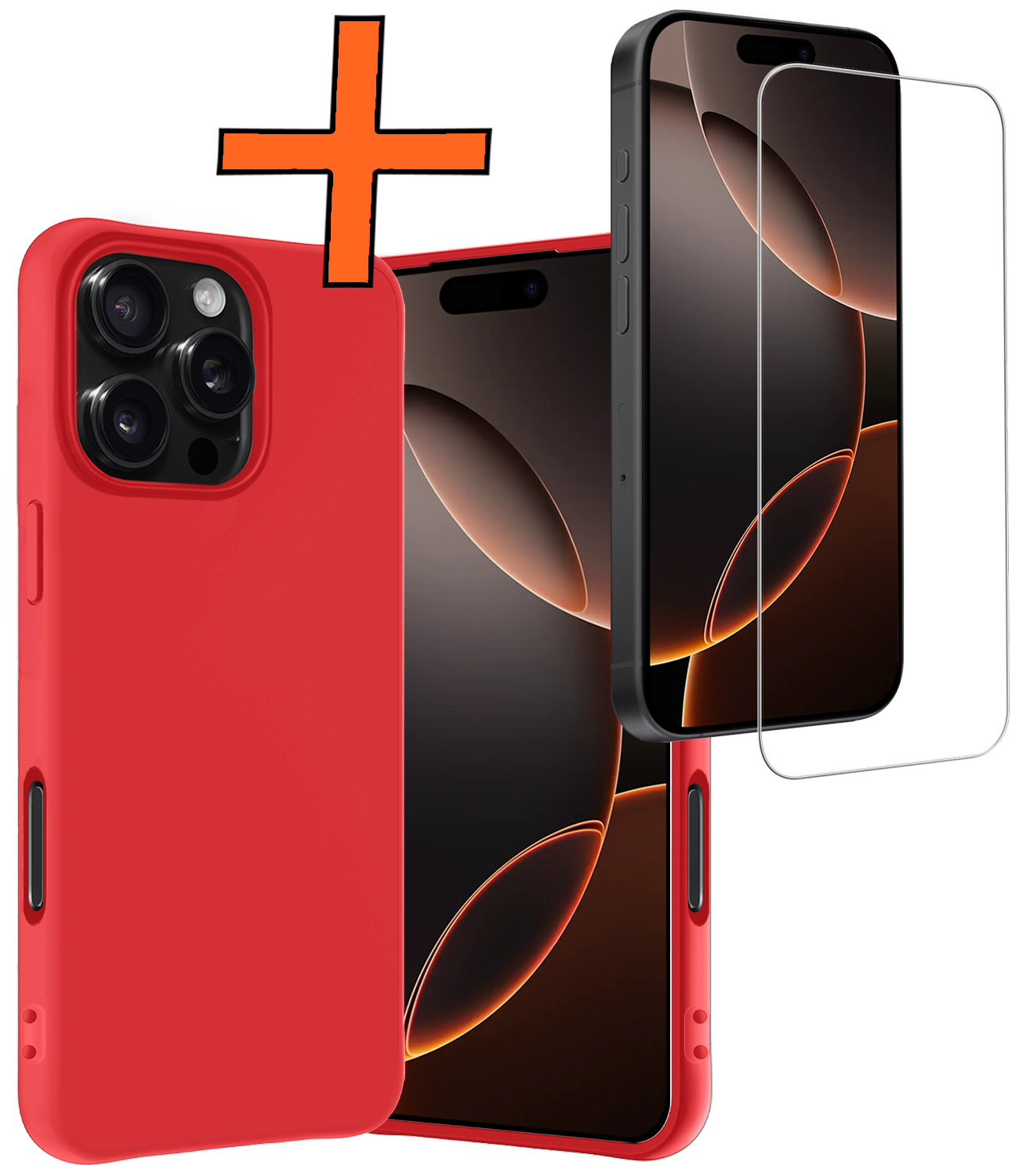 Nomfy Hoesje Geschikt voor iPhone 16 Pro Max Hoesje Siliconen Cover Case Met Screenprotector - Hoes Geschikt voor iPhone 16 Pro Max Hoes Back Case - Rood