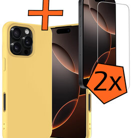Nomfy Nomfy iPhone 16 Pro Max Hoesje Siliconen Met 2x Screenprotector Met Dichte Notch - Geel