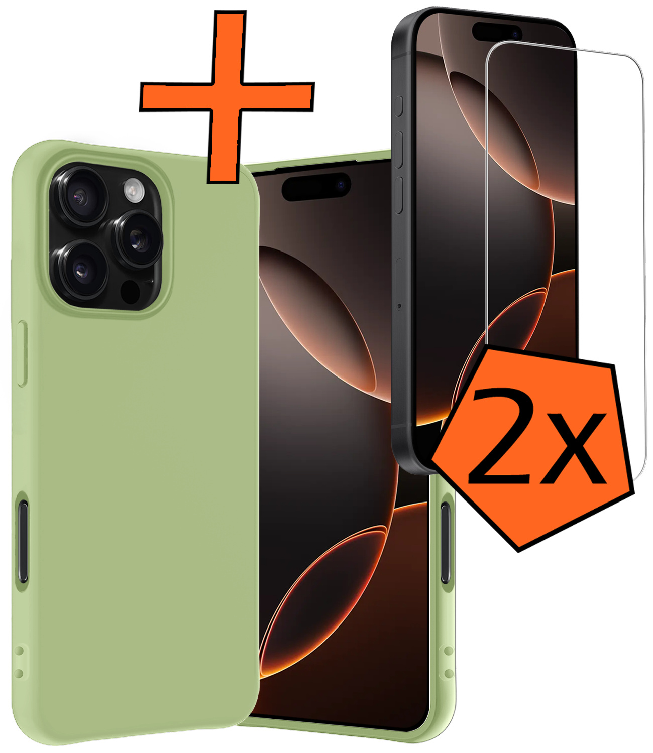 Nomfy Hoesje Geschikt voor iPhone 16 Pro Max Hoesje Siliconen Cover Case Met 2x Screenprotector - Hoes Geschikt voor iPhone 16 Pro Max Hoes Back Case - Groen