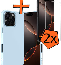 Nomfy Nomfy iPhone 16 Pro Max Hoesje Siliconen Met 2x Screenprotector Met Dichte Notch - Lichtblauw