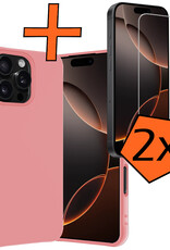 Nomfy Hoesje Geschikt voor iPhone 16 Pro Max Hoesje Siliconen Cover Case Met 2x Screenprotector - Hoes Geschikt voor iPhone 16 Pro Max Hoes Back Case - Lichtroze