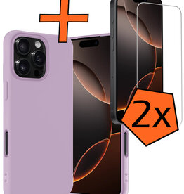 Nomfy Nomfy iPhone 16 Pro Max Hoesje Siliconen Met 2x Screenprotector Met Dichte Notch - Lila
