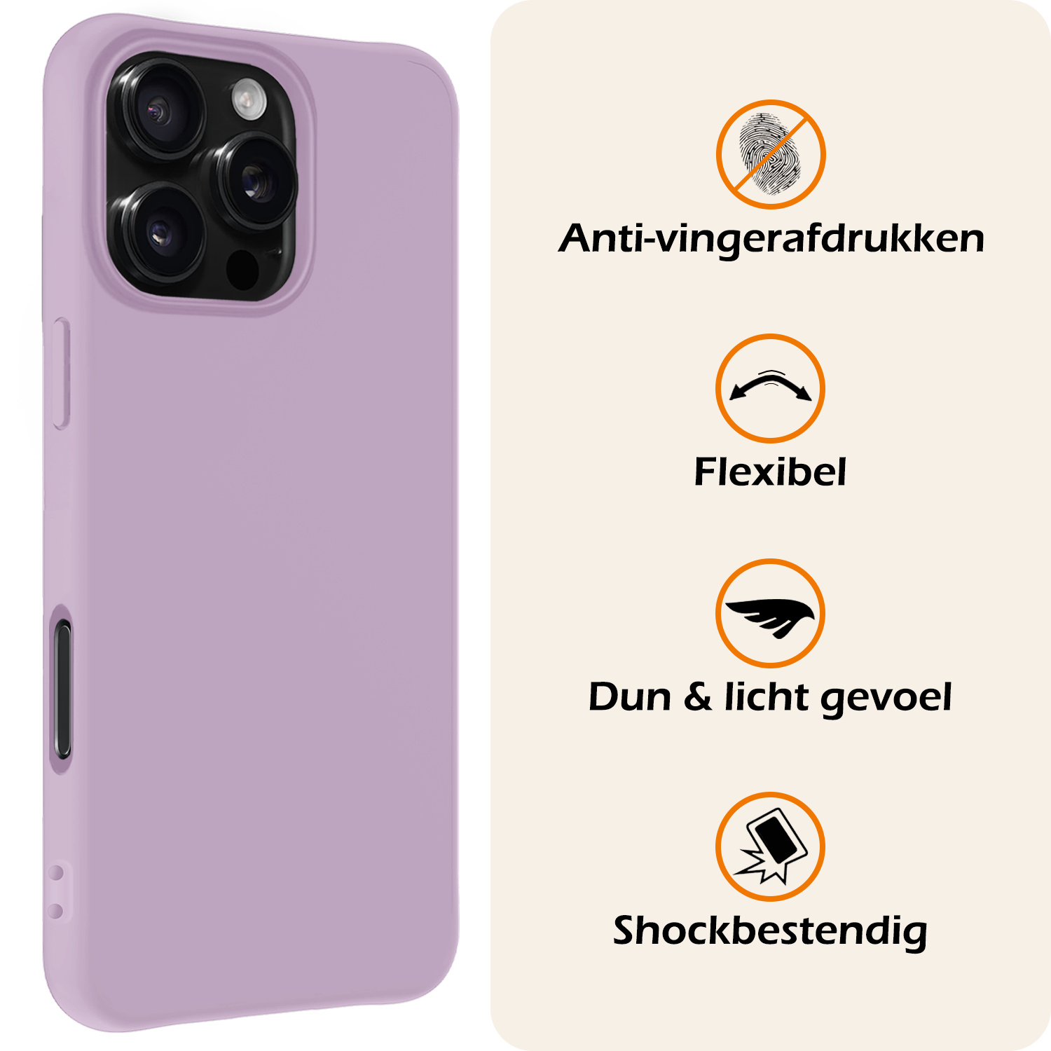 Nomfy Hoesje Geschikt voor iPhone 16 Pro Max Hoesje Siliconen Cover Case Met 2x Screenprotector - Hoes Geschikt voor iPhone 16 Pro Max Hoes Back Case - Lila