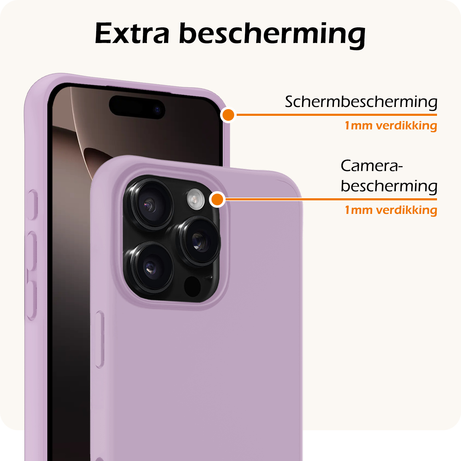 Nomfy Hoesje Geschikt voor iPhone 16 Pro Max Hoesje Siliconen Cover Case Met 2x Screenprotector - Hoes Geschikt voor iPhone 16 Pro Max Hoes Back Case - Lila