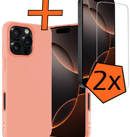 Nomfy Nomfy iPhone 16 Pro Max Hoesje Siliconen Met 2x Screenprotector Met Dichte Notch - Perzik