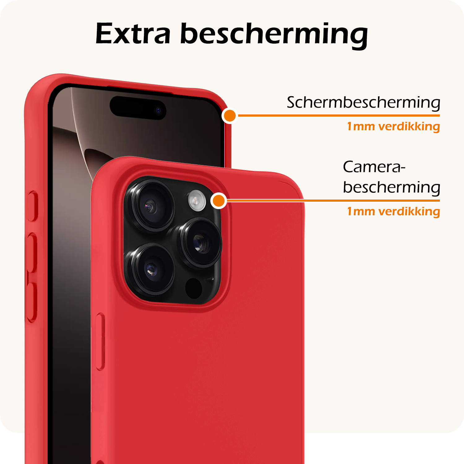 Nomfy Hoesje Geschikt voor iPhone 16 Pro Max Hoesje Siliconen Cover Case Met 2x Screenprotector - Hoes Geschikt voor iPhone 16 Pro Max Hoes Back Case - Rood