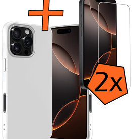 Nomfy Nomfy iPhone 16 Pro Max Hoesje Siliconen Met 2x Screenprotector Met Dichte Notch - Wit