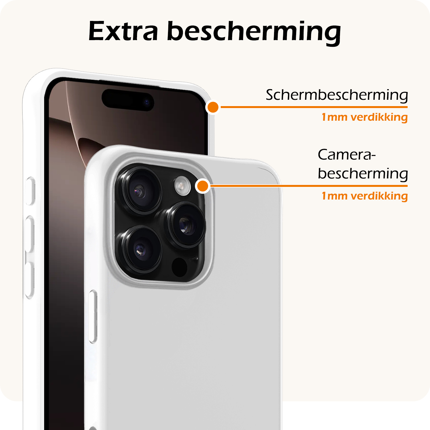 Nomfy Hoesje Geschikt voor iPhone 16 Pro Max Hoesje Siliconen Cover Case Met 2x Screenprotector - Hoes Geschikt voor iPhone 16 Pro Max Hoes Back Case - Wit