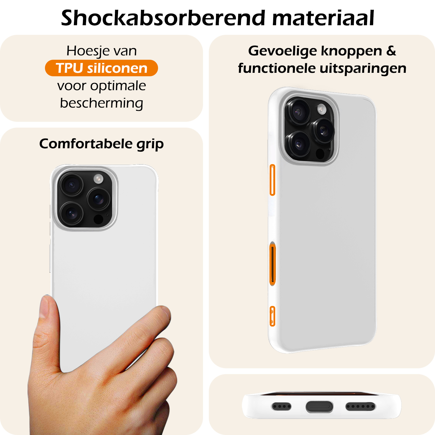 Nomfy Hoesje Geschikt voor iPhone 16 Pro Max Hoesje Siliconen Cover Case Met 2x Screenprotector - Hoes Geschikt voor iPhone 16 Pro Max Hoes Back Case - Wit