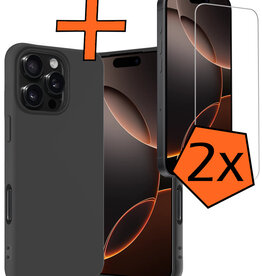 Nomfy Nomfy iPhone 16 Pro Max Hoesje Siliconen Met 2x Screenprotector Met Dichte Notch - Zwart