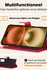 Nomfy Hoesje Geschikt voor iPhone 16 Hoes Bookcase Flipcase Book Cover - Hoes Geschikt voor iPhone 16 Hoesje Book Case - Donkerroze