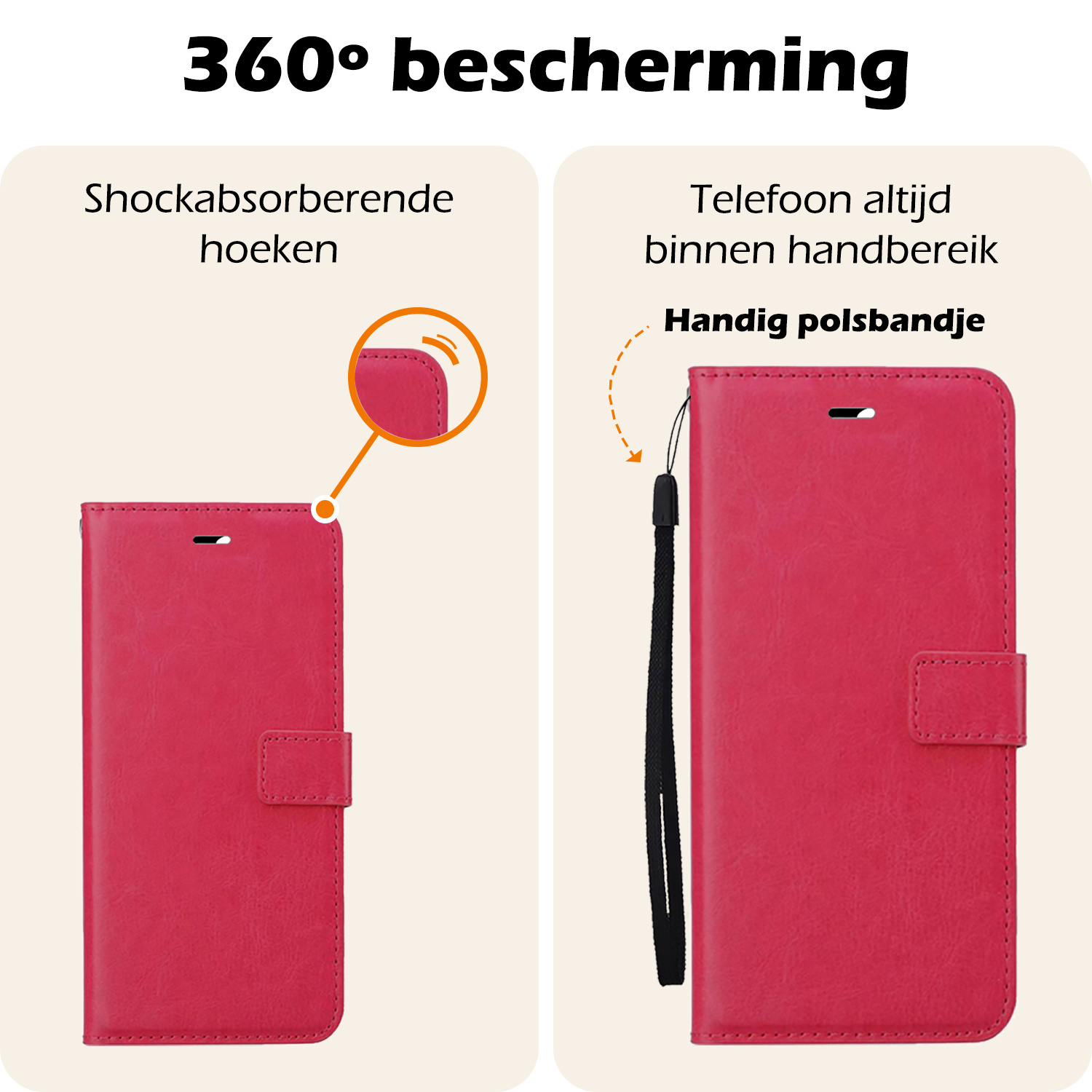 Nomfy Hoesje Geschikt voor iPhone 16 Hoes Bookcase Flipcase Book Cover - Hoes Geschikt voor iPhone 16 Hoesje Book Case - Donkerroze