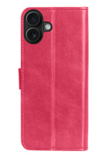 Nomfy Hoesje Geschikt voor iPhone 16 Hoes Bookcase Flipcase Book Cover - Hoes Geschikt voor iPhone 16 Hoesje Book Case - Donkerroze