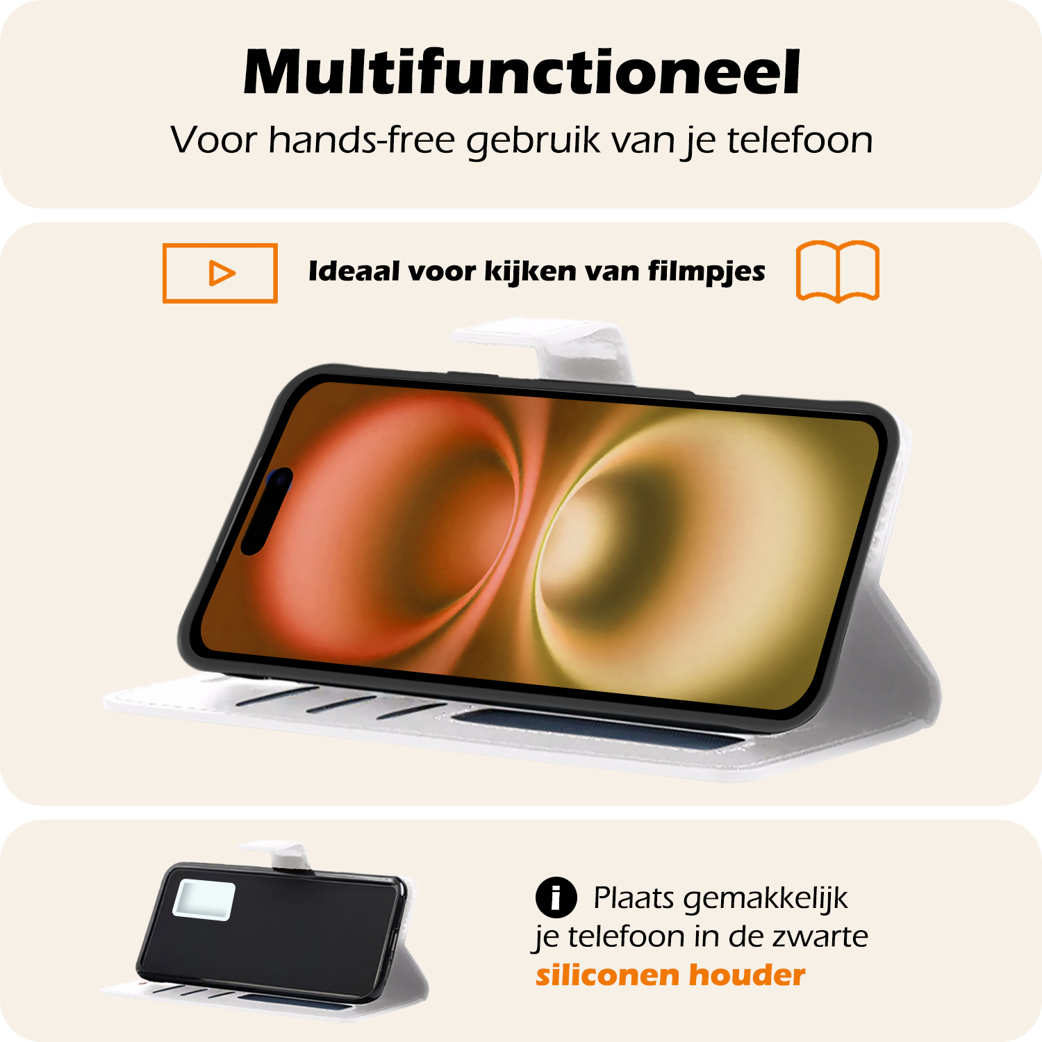 Nomfy Hoesje Geschikt voor iPhone 16 Hoes Bookcase Flipcase Book Cover - Hoes Geschikt voor iPhone 16 Hoesje Book Case - Wit