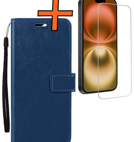 Nomfy Nomfy iPhone 16 Hoesje Bookcase Met Screenprotector - Donkerblauw