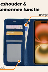 Nomfy Hoesje Geschikt voor iPhone 16 Hoes Bookcase Flipcase Book Cover Met Screenprotector - Hoes Geschikt voor iPhone 16 Hoesje Book Case - Donkerblauw