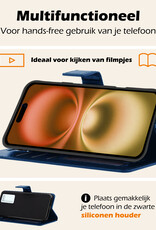 Nomfy Hoesje Geschikt voor iPhone 16 Hoes Bookcase Flipcase Book Cover Met Screenprotector - Hoes Geschikt voor iPhone 16 Hoesje Book Case - Donkerblauw