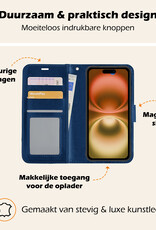 Nomfy Hoesje Geschikt voor iPhone 16 Hoes Bookcase Flipcase Book Cover Met Screenprotector - Hoes Geschikt voor iPhone 16 Hoesje Book Case - Donkerblauw