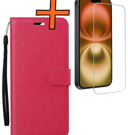 Nomfy Nomfy iPhone 16 Hoesje Bookcase Met Screenprotector - Donkerroze
