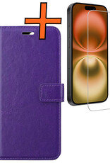 Nomfy Hoesje Geschikt voor iPhone 16 Hoes Bookcase Flipcase Book Cover Met Screenprotector - Hoes Geschikt voor iPhone 16 Hoesje Book Case - Paars