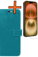 Nomfy Hoesje Geschikt voor iPhone 16 Hoes Bookcase Flipcase Book Cover Met Screenprotector - Hoes Geschikt voor iPhone 16 Hoesje Book Case - Turquoise