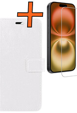 Nomfy Hoesje Geschikt voor iPhone 16 Hoes Bookcase Flipcase Book Cover Met Screenprotector - Hoes Geschikt voor iPhone 16 Hoesje Book Case - Wit