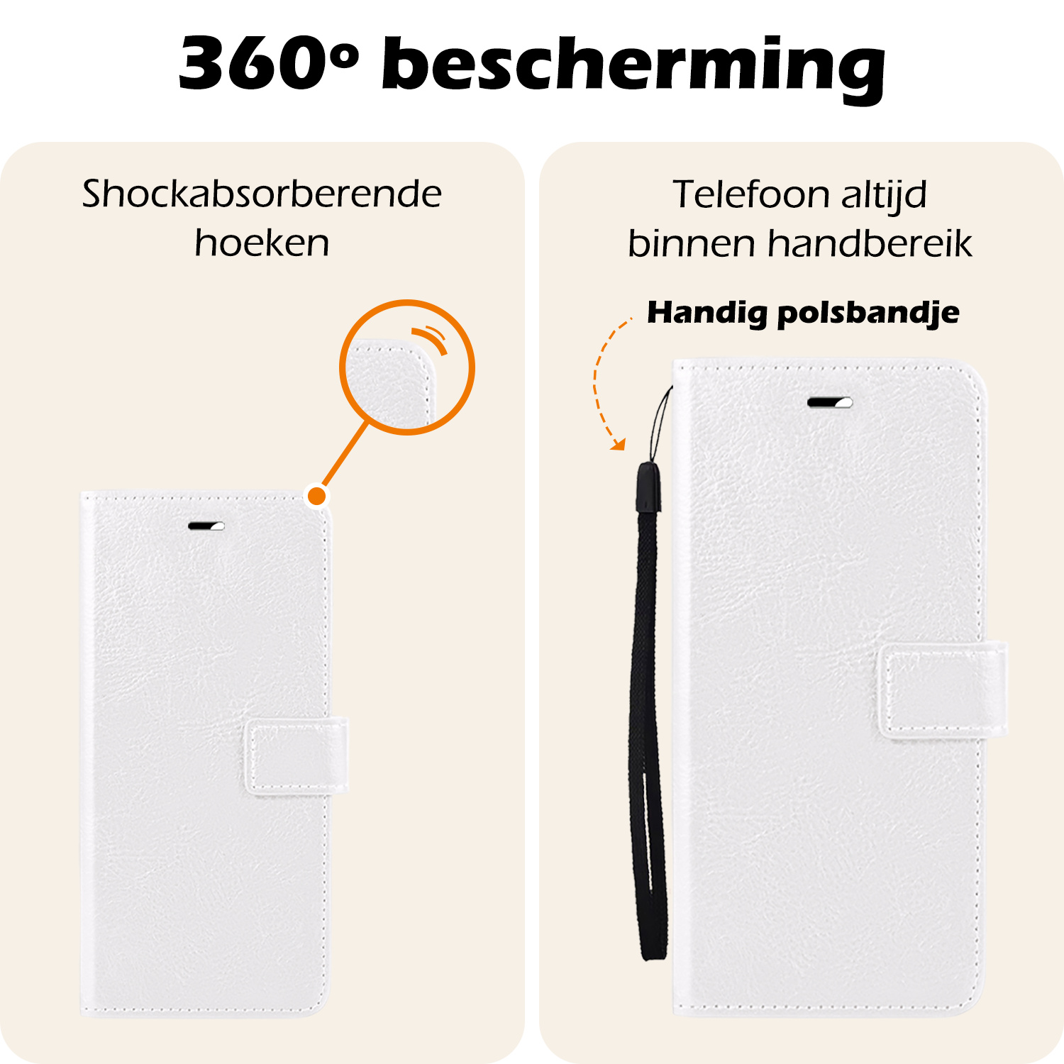 Nomfy Hoesje Geschikt voor iPhone 16 Hoes Bookcase Flipcase Book Cover Met Screenprotector - Hoes Geschikt voor iPhone 16 Hoesje Book Case - Wit