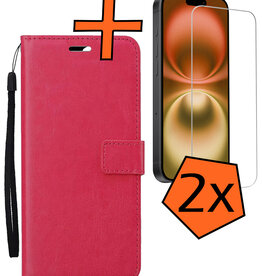 Nomfy Nomfy iPhone 16 Hoesje Bookcase Met 2x Screenprotector - Donkerroze