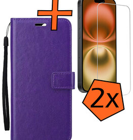 Nomfy Nomfy iPhone 16 Hoesje Bookcase Met 2x Screenprotector - Paars